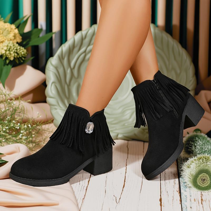 Fashion Black Scrub Cowhide Booties Spring and Autumn Fur Temperament Small Casual Women's Boots