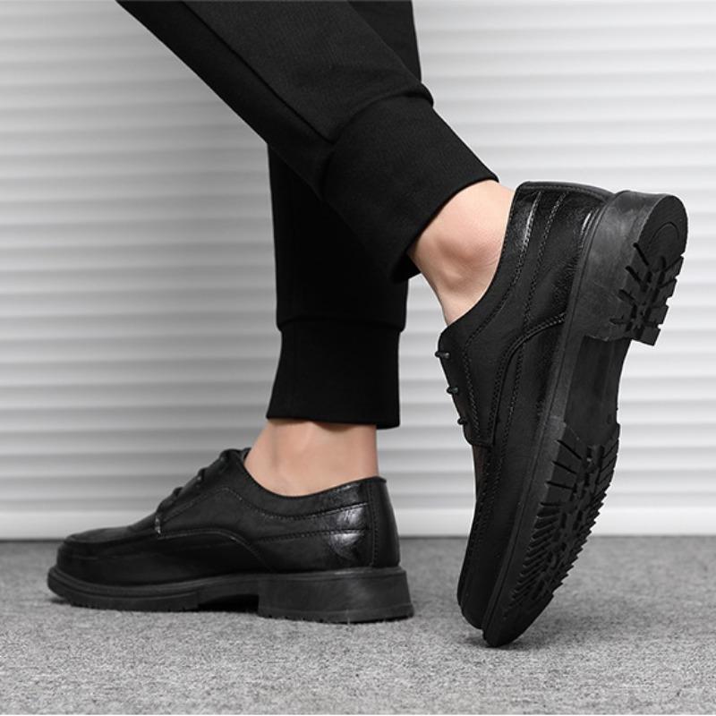 Men's Leather Shoes Spring and Autumn New Versatile Casual Business Leather Shoes Men Round Toe Lace-up Dress Shoes
