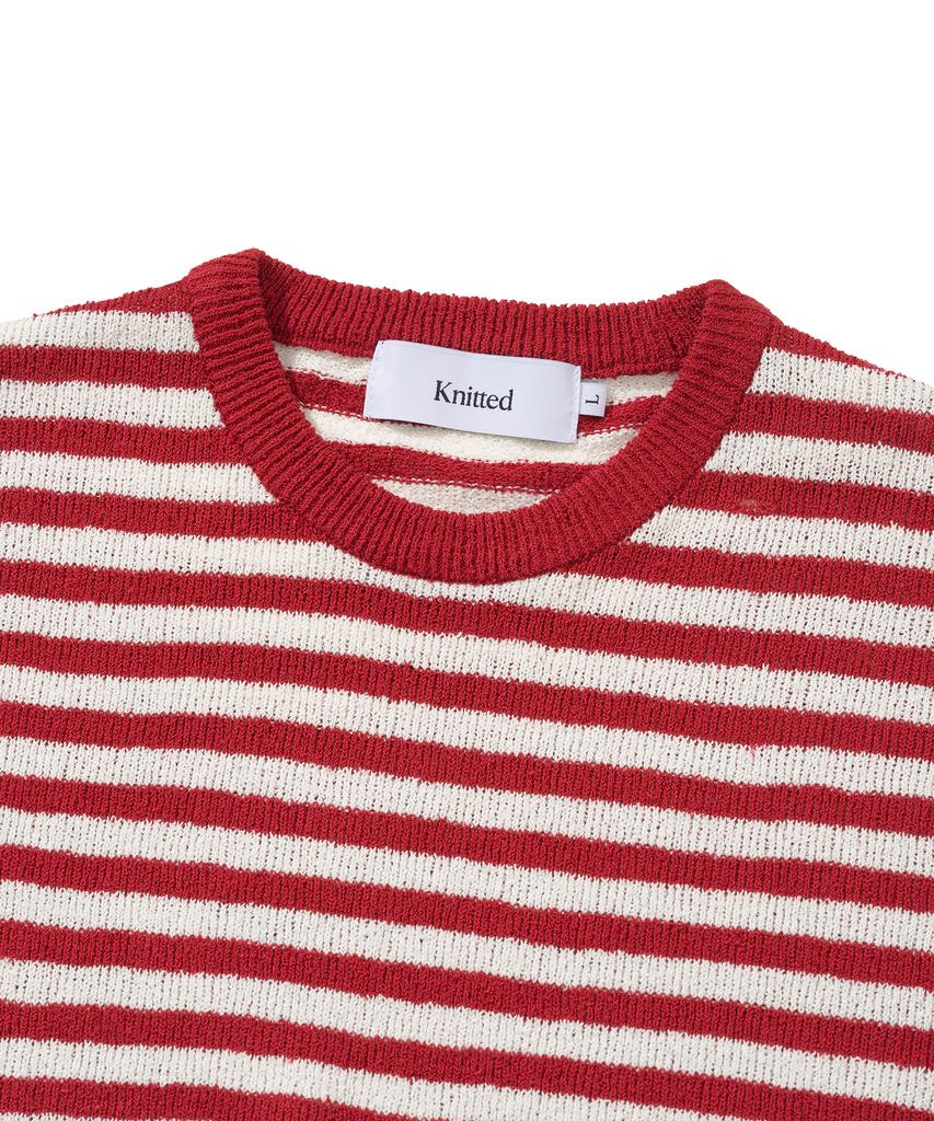 KNITTED Boucle Stripe Round Knit Red