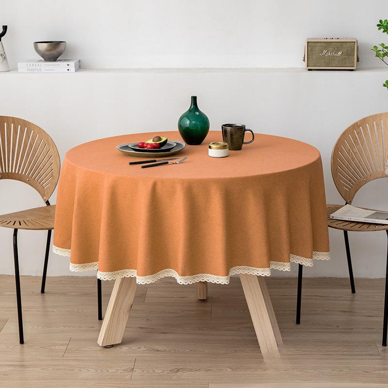 Modern Minimalist Cotton Linen Round Tablecloth Handmade Lace Thickened Table Cloths Simple Waterproof Dustproof No Odor Table Cover