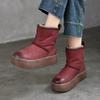 Genuine Leather Thick Soled Snow Boots Round Toe And Thickened Plush Warm Women's Cotton Boots