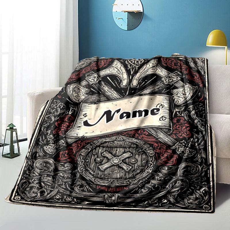 1PC Custom Name Axes Crest Flannel blankets Patterns Throw Blanket All-Season Soft Gift for Couch, Bed, Camping gifts