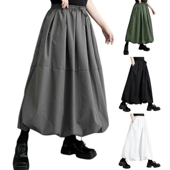Damen Rock Hohe Taille Großer Saum Maxirock mit Taschen Einfarbige Lockere Passform Lässiger Knospenrock Abendparty Kleidung