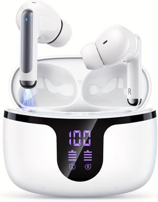 Kabellose Bluetooth-Ohrhörer HiFi-Stereosound 50 Stunden Spielzeit Tiefe Bässe Mikrofon mit Geräuschunterdrückung Touch-Steuerung In-Ear-Kopfhörer LED-Anzeige Ladeetui