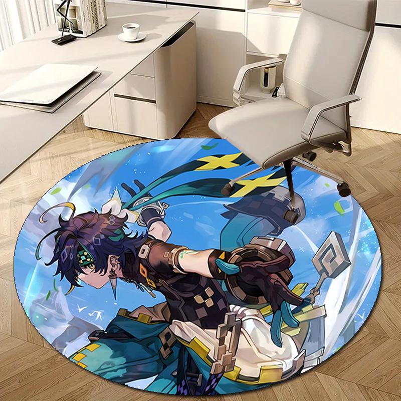 1pc Genshin Impact Kinich1 Design Printed Area Round Carpet for Bedroom Living Room Home Decor Rugs Mat Non Slip Mat Rug for Bedside