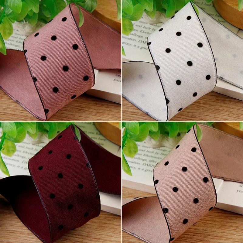 5 Yards Velvet Ribbon Tape with Round Dots for Gifts Box Packaging Wedding Event Party Decor DIY Hair Bow Accessory Cake Bouquet