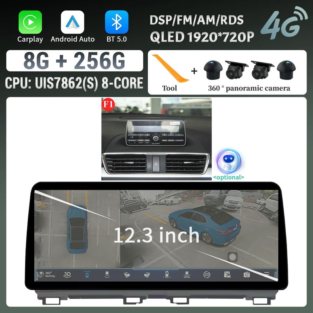 12.3"Car Radio Multimedia GPS For Mazda 3 Axela BM 2013-2017 Android 14 Navigation Wireless BT Carplay Head Unit Screen Stereo