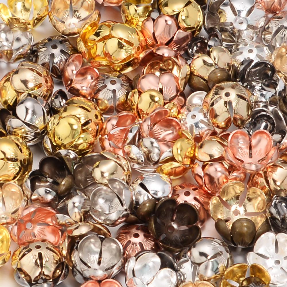 50pcs/Lot Iron Gold Plated Metal Flower Bead Caps for Jewelry Making End Beads Spacers Petal Spacer Beads DIY Bracelet Necklace