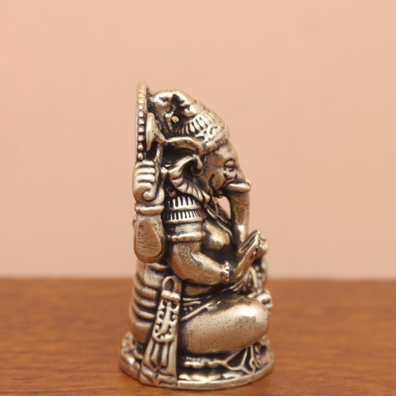 1Pcs Mini Vintage Brass Ganesha Statue Asia India Thailand Elephant Figure Sculpture Home Office Desk Decor Ornament Parts