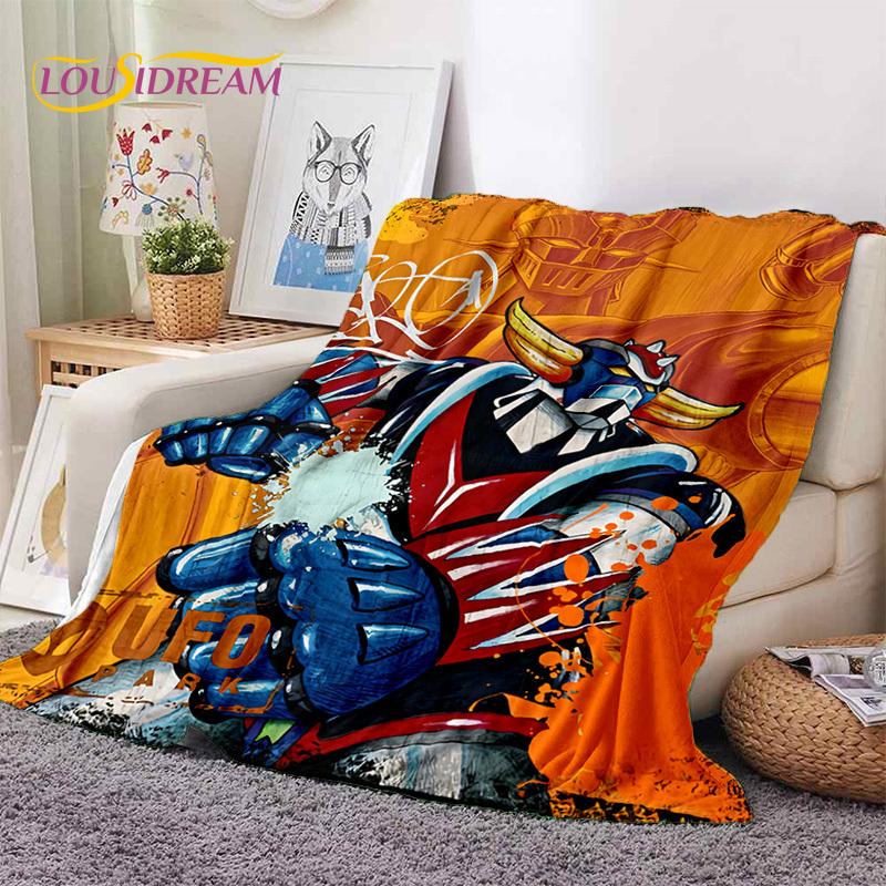 3D Cartoon UFO Robot Grendizer Anime Soft Blankets,Keep Warm Flannel Throw Blanket for Picnic Beds Sofa Home Bedroom Gifts Kids