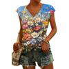 Women's Fashion V-neck Vintage Floral Print Short Sleeve Top