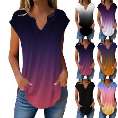 Summer Cap Sleeve T Shirts For Women Trendy Loose Casual Dressy V Neck Pleated Tunic Tank Tops