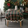 Christmas Plaid Pattern Tablecloth Pastoral Style Round Retro Luxury TableCloth with Tassel Holiday Party Table Cover Home Decor