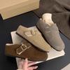 5CM inner height increase for small people~ Casual Boken shoes women's velvet warm cotton shoes autumn and winter new retro thick-soled half drag