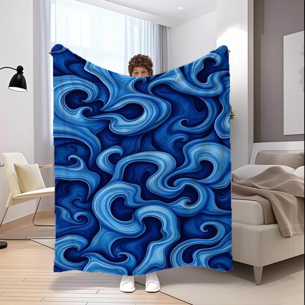 Blue Wave Pattern Microfiber Flannel Cover Blanket Bedroom Living Room Sofa Soft And Comfortable Home Decoration