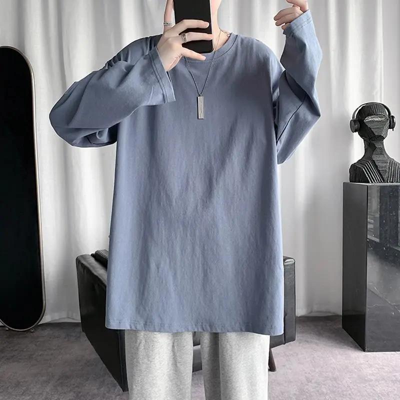 Loose Long Sleeved Sleeved T-shirt Men's Spring Autumn Pure Color Big Size Casual T-shirt