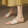 Krazing Pot Cow Skin Mules Summer Size 42 Low Heels Luxury Shoes Metal Decoration Women Superstar Women Peep Toe Slip on Sandals