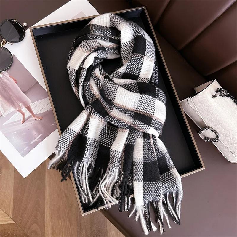Kaschmirimitat Schal Weiblich Männlich Winterschals Koreanisches Karomuster Verdickt Studenten Herbst Unisex Mode Hals Warmer Schal