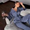 European & American Cross-Border Women's Long-Sleeved Cardigan Robe & Loose Pajama Pants Set