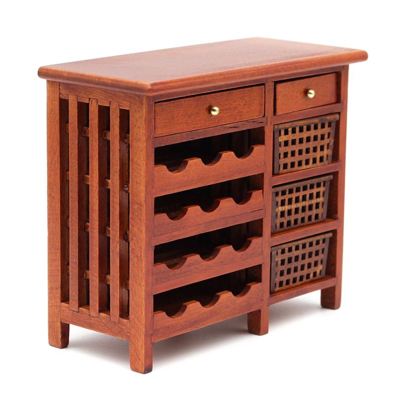 1pc 1/12 Simulation Model Mini Mahogany Wine Cabinet Wooden Drawer Cabinet Miniature Doll House Accessory Children's Toys