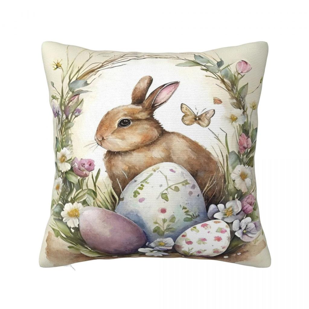 Easter Rabbit Square Pillow Case Cushions for Sofa Bunny Flower Custom Pillowcover Home Decor
