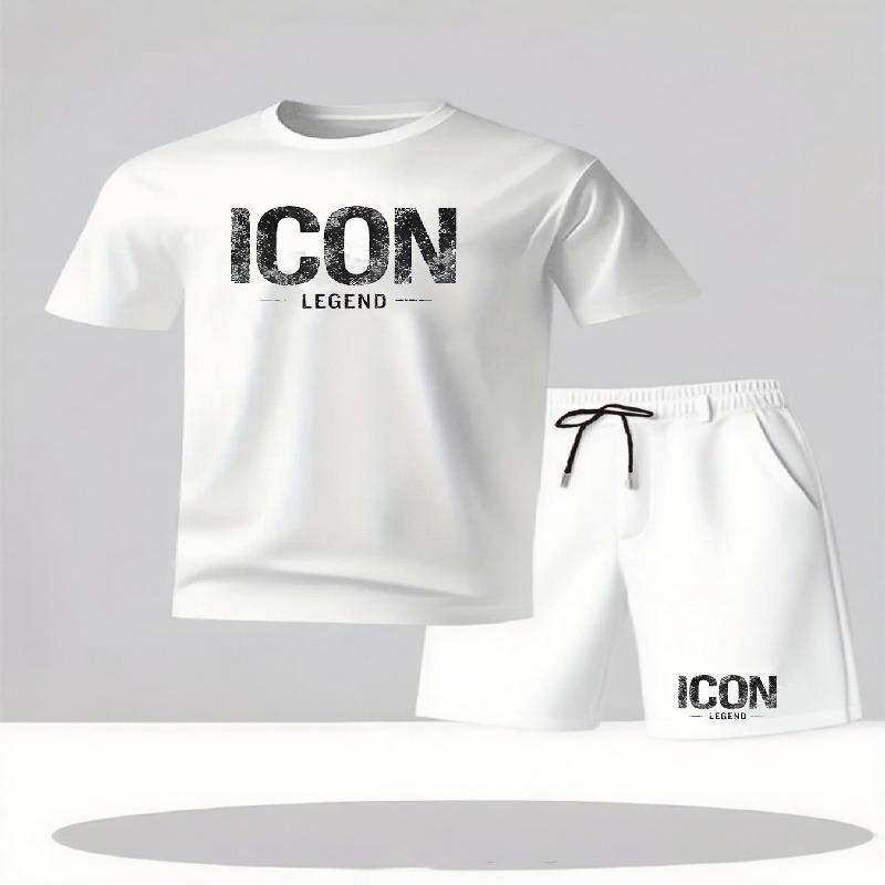 Summer Men's City Street Leisure Sports 2-piece Set Summer Fashion Round Neck Short sleeved T-shirt and Shorts Men's Set