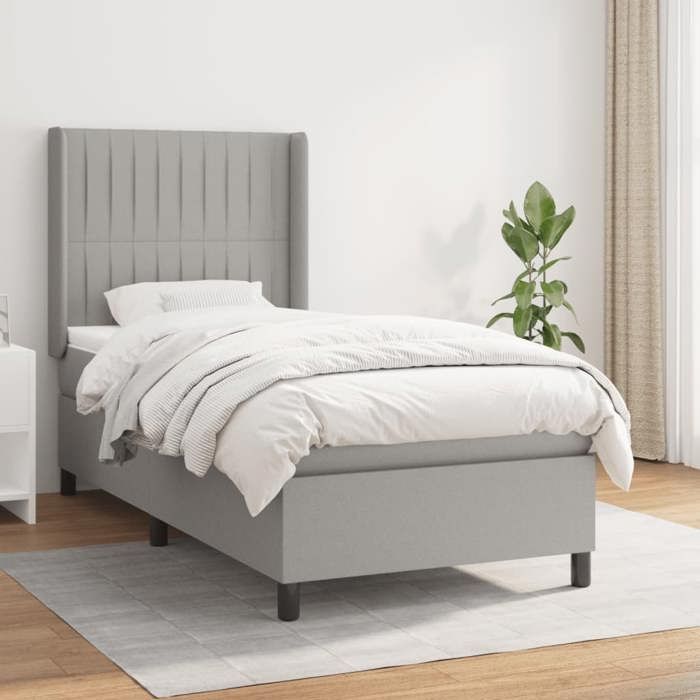 3131553 vidaXL Lit à sommier tapissier et matelas Gris clair 90x190 cm Tissu