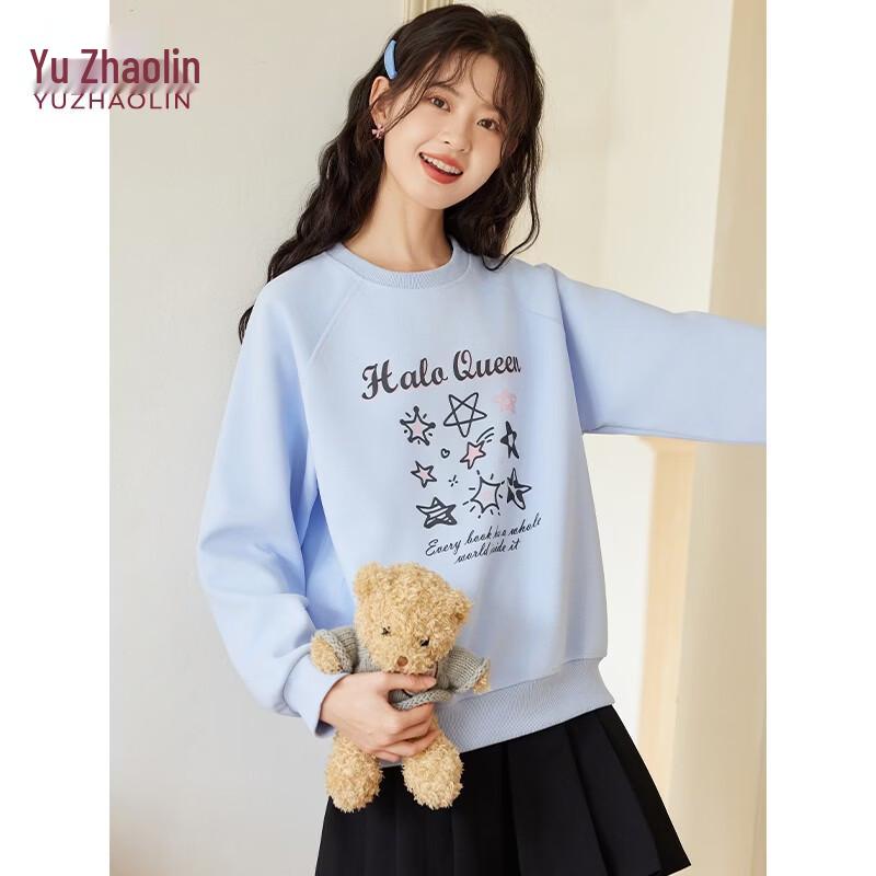 Yuzhaolin Women s Letter Star Print Round Neck Sweatshirt L