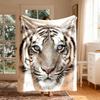 [2D FLAT PRINTING] 1pc Blue-Eyed White Tiger Realistic Portrait Theme Flannel Blanket - Large Size, Soft, Lightweight, And Warm, Suitable for All Seas