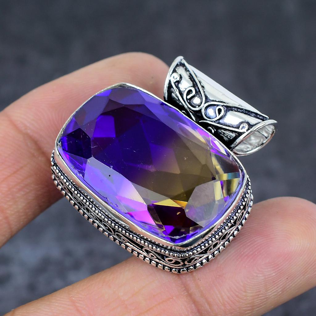 Natural Bi-Color Tourmaline 925 Sterling Silver Jewelry Pendant 1.38" P1q71