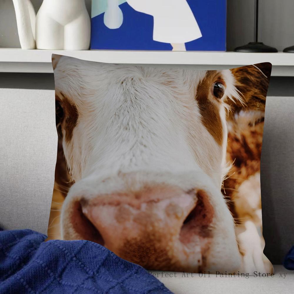 Highland Cattle Pillow Case Fashion Square Pillowcase Bedroom Sofa Room Ins Decoration Leisure Cushion Cover 40x40