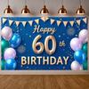 60th Birthday Banner Blue & Green Color Scheme Milestone Birthday Backdrop Milestone Birthday Banner Luxurious For Adult