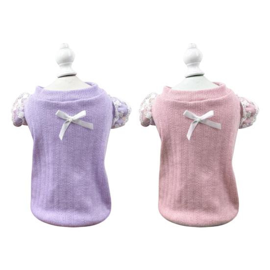 Dog Cotton Vest Lace Ruffle Cap Sleeve Pullover Puppy Clothes Soft Breathable Summer Pet T Shirt with Bow for Small Medium Dogs Cats