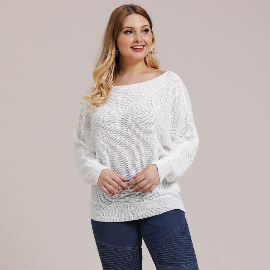 Plus size women's European and American autumn/winter woven shirt, bat-sleeve loose pullover sweater, fashionable top F190712