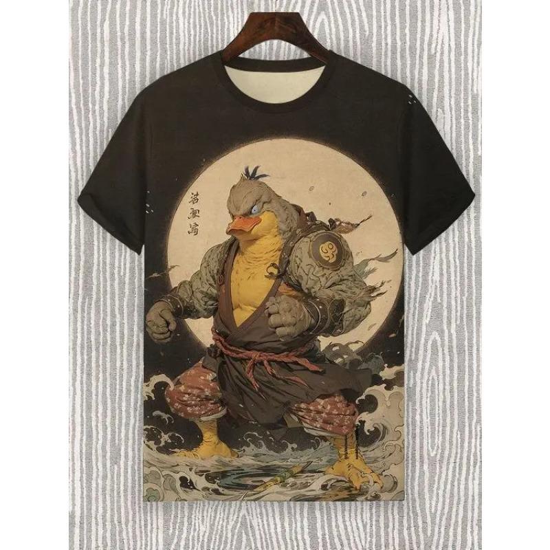 Men's T-Shirt Japanese Style Samurai Cat Graphic 3D Printed T-Shirt Casual Short Sleeved Tee Outdoor Oversized Men Clothing Tops