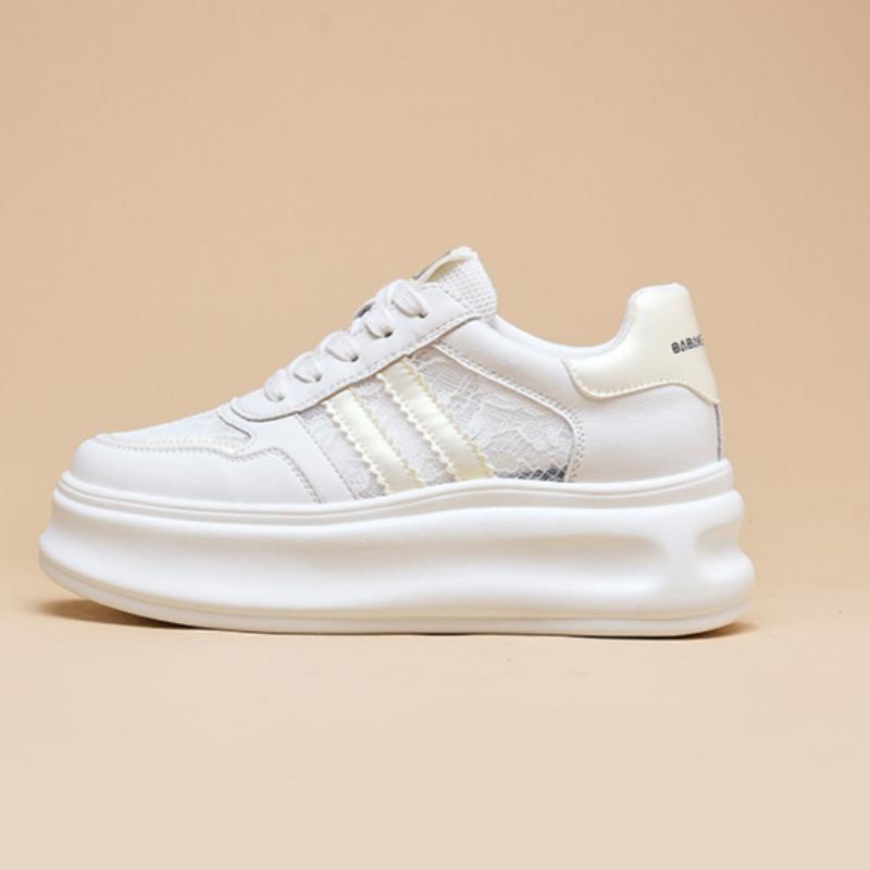 

Сетчатые дышащие белые туфли для женщин весенние на толстой подошве на платформе тонкие повседневные туфли в сочетании цветов кроссовки на шнуровке 40 розовый