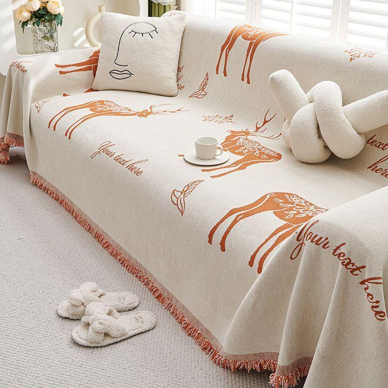 Sofa Chenille Four Seasons Universal Double-Sided Available Deer Nordic Minimalist Cushion Armrest Backrest Integrated Full Cover Towel Cloth