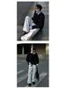 Men's Spring/Autumn Color Block Hoodie with Shirt Collar - Long Sleeve Patchwork Polo Jacket