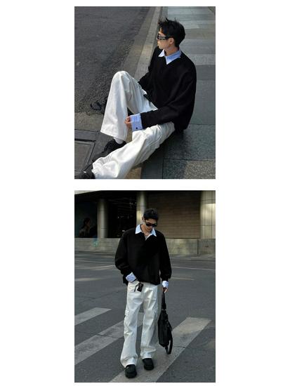 Men's Spring/Autumn Color Block Hoodie with Shirt Collar - Long Sleeve Patchwork Polo Jacket