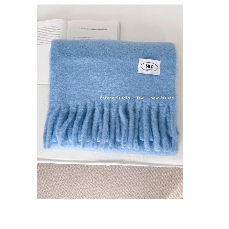 Iceland Blue Simple Wool Solid Color Scarf Women's Autumn and Winter Warm Mohair Shawl White Scarf