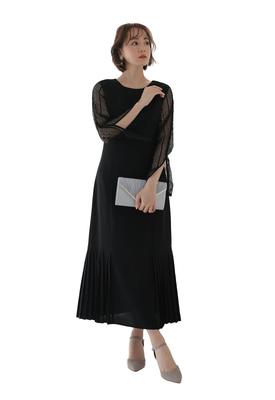 Party Wedding Long Mermaid Party All Year All Seasons 322196 [MORE AUNI] Dress, Women's, Dress, Slit, Sleeves, Hem, Pleats, Dress, After-party, Round,