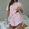 Summer Leopard Print Thin Pajamas Set Sexy Loose Lotus Leaf Edge Short Sleeve Tops and Shorts 2 Pieces Sleepwear Women Homewear
