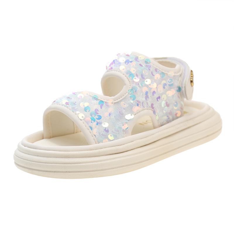 Girl Beach Sandals Summer New Kids Causal Sequins Princess Thick Bottom Sandals Fashion Open-toe Children Non-slip Beach Sandals