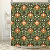 JAWO Vintage Boho Floral Shower Curtain, Green Orange Retro Flower Fabric Shower Curtains Set for Bathroom Decorative, Mid Century Modern Abstract