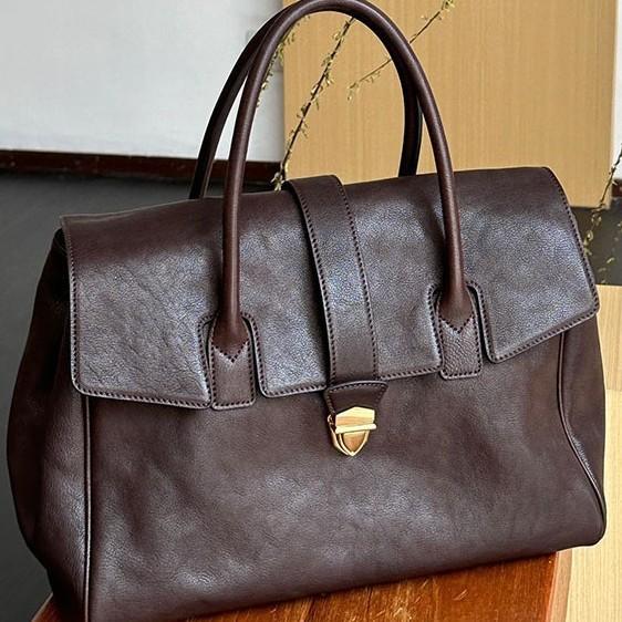 Maletín de Mano de Gran Capacidad, Sentido de Alta Gama para Mujer, Bolso Tote de Cuero Curtido Vegetal para Viaje de Negocios de un Solo Hombro