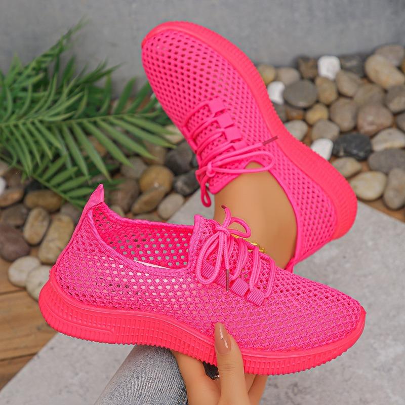 Women's Breathable Mesh Lace-Up Casual Shoes, Multicolor Versatile Comfort Footwear For Commuting And Shopping, Available In Large Sizes.