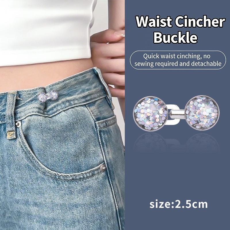 Fibbia Vita Regolabile in Strass Lucidi e Perle, Bottoni per Jeans, Clip Cinciura Vita Riutilizzabile Senza Fori per Vestiti