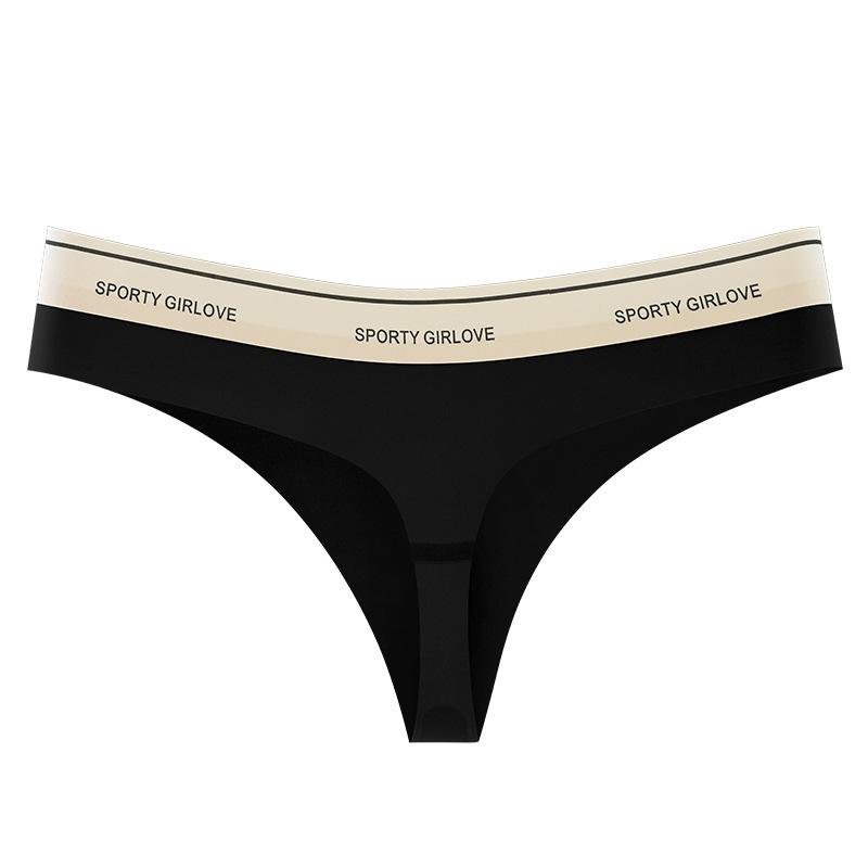 

Модные хлопковые трусики с заниженной талией и буквенным принтом, женские бесшовные стринги из ледяного шелка XL чёрный