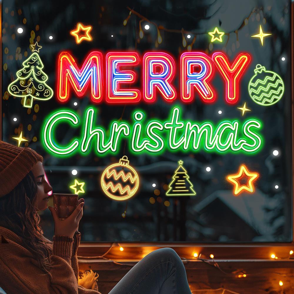New Styles, Christmas Stickers, Neon Lights, English Glass Stickers, Store Sliding Door Decorations, Static Stickers, Party Decorations