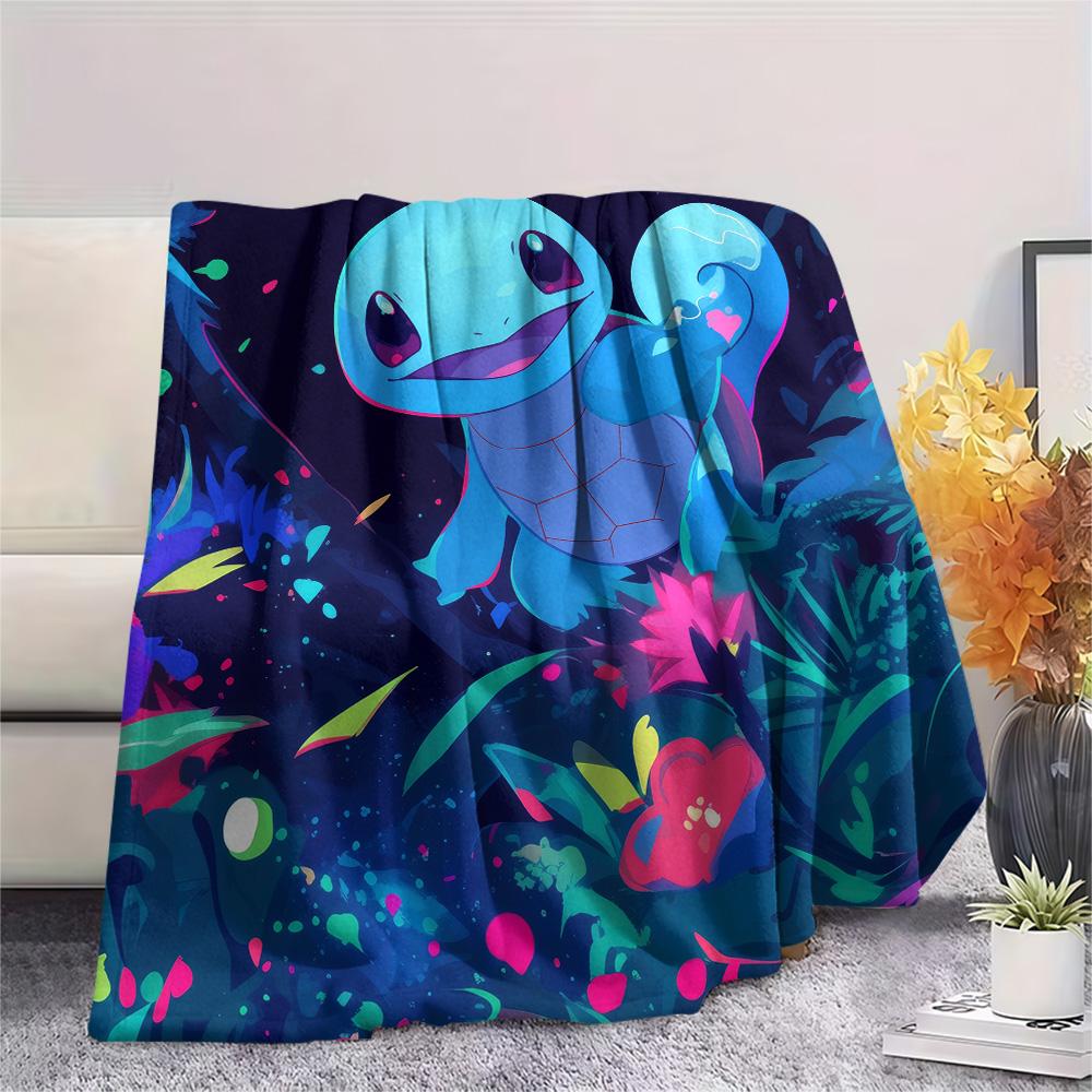 Squirtle Print Flannel Blanket, High quality Comfortable for All Seasons, Home Decor, Warmth and Comfort